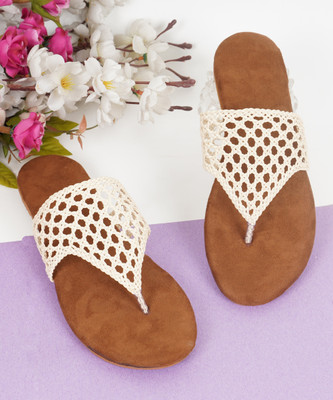 PIYARI Women Flats(White, Brown , 5)