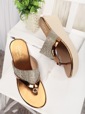 LADOO'S Women Wedges(Gold, Grey , 3)