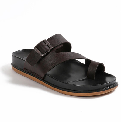 Comfro Men Casual Leather Slipper Ultra-soft Double Density Sole, Every-Day & Work Wear Slippers(Brown , 6)