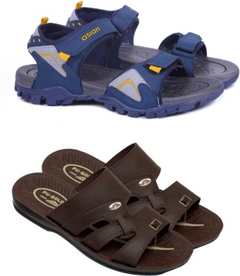 asian Men Sports Sandals(Brown, Navy , 7)