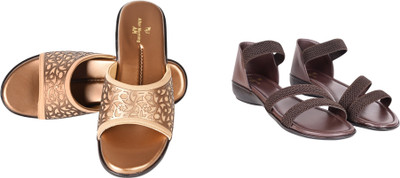 PMS Women Wedges(Brown, Brown , 4)