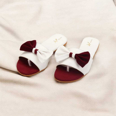 velacia Women Flats(Maroon, White , 5)