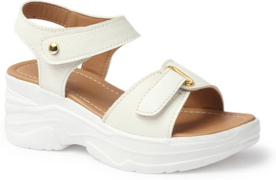 VENDOZ Women Wedges(White , 6)