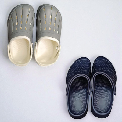 Monrav Men Clogs(Grey, Navy , 7)