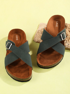 LAVIE Comfort and Adjustable Buckle Straps Premium Stylish Casual Women Flats(Olive , 9)