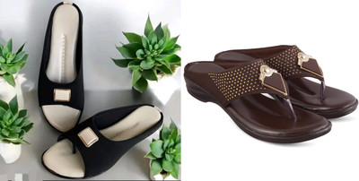 hunyza footwear Women Flats(Brown, Black , 7)
