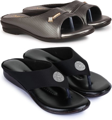 Nekii Traders Women Flats(Grey, Black , 7)