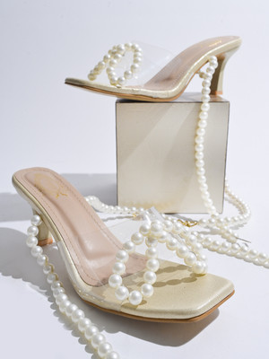 SHOETOPIA Girls Slip-on Heels(Gold , 13-14 Years)