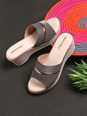 heighten Women Wedges(Grey, Off White , 6)