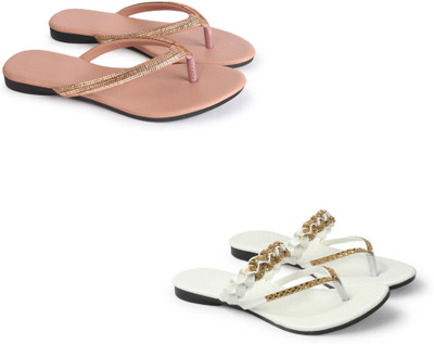 Arkfoot Women Flats(Pink, White , 8)