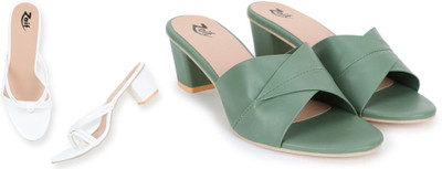 Zaif Women Heels(Green, White , 4)