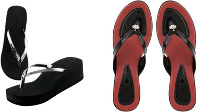 Komfy Women Heels(Black, Silver , 3)