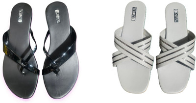 Nicesteps Women Flats(Black, Grey , 6)
