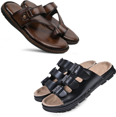 Walkivo Men Sandals(Brown, Black , 7)