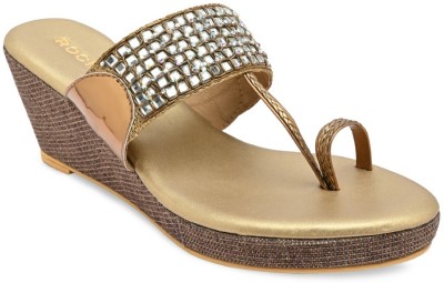 ROCIA Women Wedges(Gold , 5)