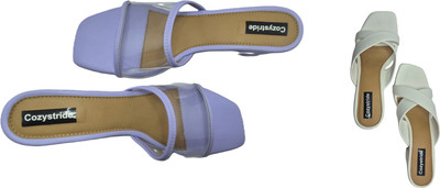 Cozystride Women Heels(White, Purple , 8)