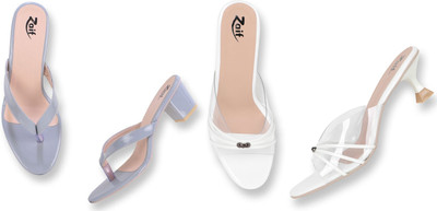 Zaif Women Heels(White, Grey , 8)