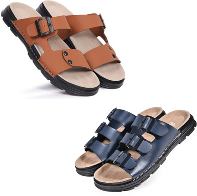 Walkivo Men Sandals(Tan, Blue , 10)