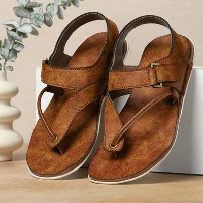 STEPHORN Premium Faux Leather Toe Ring Design with Soft Padded Comfort Sole Men Casual(Tan , 7)