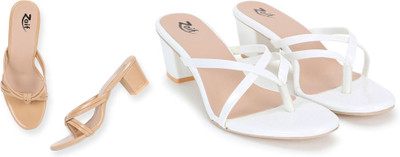 Zaif Women Heels(Beige, White , 5)