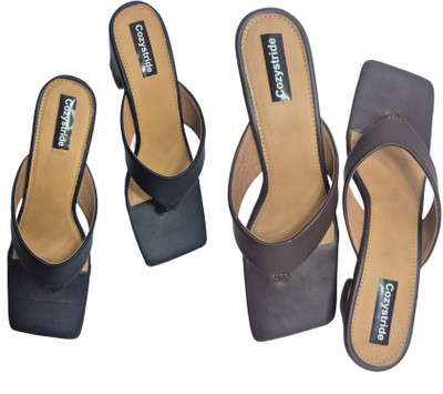 Cozystride Women Heels(Black, Brown , 6)