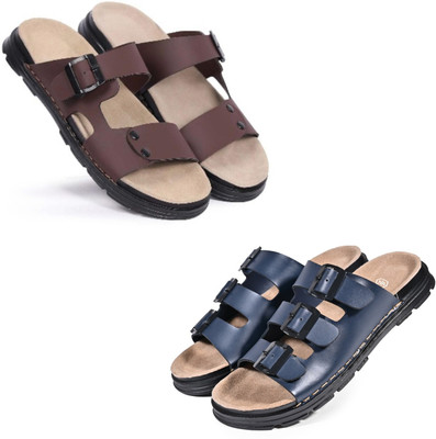 Walkivo Men Sandals(Brown, Blue , 10)