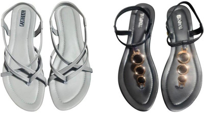 Nicesteps Women Flats(Black, Grey , 6)