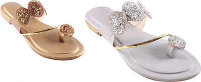 Tridents Women Flats(Gold, Silver , 6)