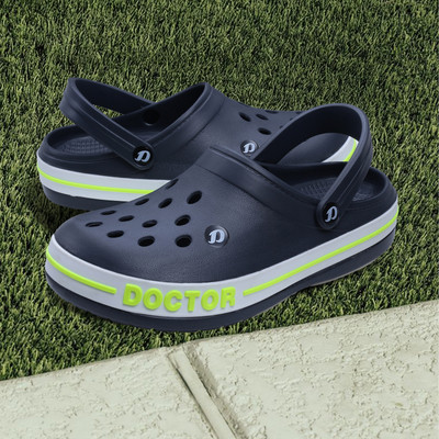 DOCTOR EXTRA SOFT Ultra Soft Casual Clogs/Sandals with Adjustable Back Strap for Gents/Boys D-502 Men Clogs(Grey, Navy , 7)