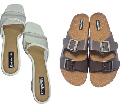 Cozystride Women Heels(Brown, White , 8)