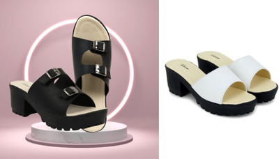 Todhwear Women Heels(Black, White , 4)