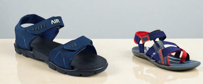 Classica Men Sandals(Blue, Blue, Red , 9)