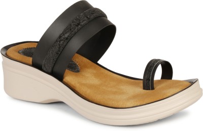 R N COLLECTION Women Wedges(Black , 9)