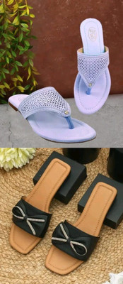 HunarPaon Women Flats(Purple, Black , 9)