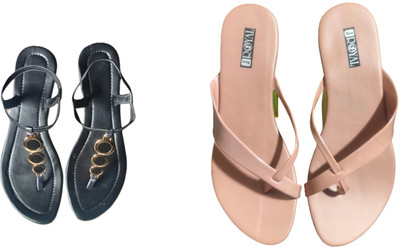 Nicesteps Women Flats(Beige, Black , 8)