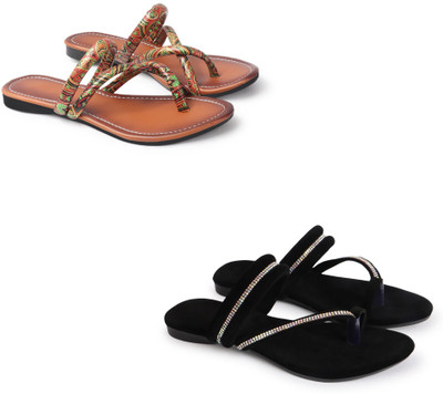 Arkfoot Women Flats(Green, Black , 7)