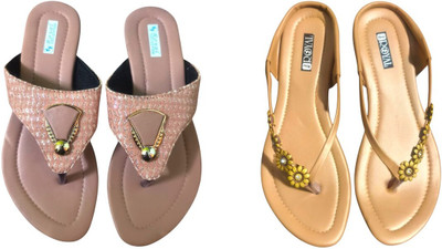 Nicesteps Women Flats(Pink, Brown , 9)