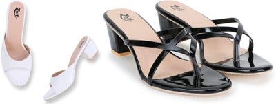 Zaif Women Heels(White, Black , 5)