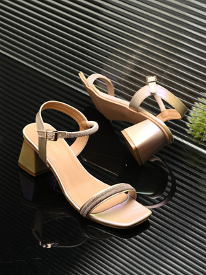 Divastri DV117 Lightweight Comfort Extra Soft Summer Trendy Premium Stylish Women Heels(Gold , 7)