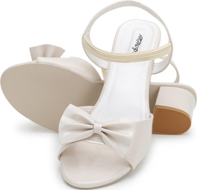 MK Style Women Heels(Beige, White , 3)