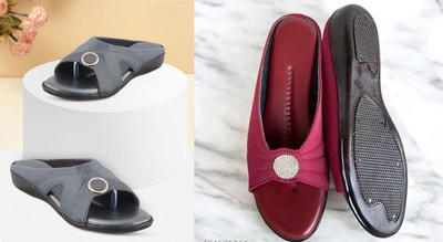 hunyza footwear Women Flats(Grey, Red , 4)