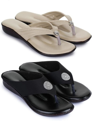 Nekii Traders Women Flats(Black, Off White , 6)