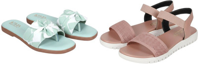 Kuhu Creations Women Flats(Pink, Green , 6)