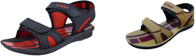 Classica Men Sandals(Black, Red, Tan , 8)