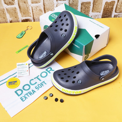 DOCTOR EXTRA SOFT Ultra Soft Casual Clogs/Sandals with Adjustable Back Strap for Gents/Boys D-502 Men Clogs(Grey, Navy , 7)