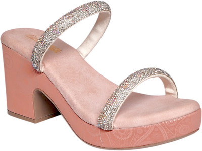 HAUTE WALK Women Heels(Gold, Pink , 7)