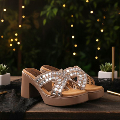 Walksy Enterprises Women Heels(Brown , 8)