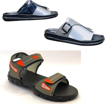 Classica Men Sandals(Blue, Grey, Grey, Orange, Black , 10)