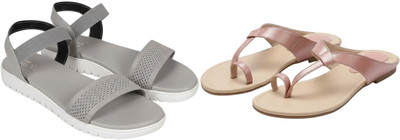 Kuhu Creations Women Flats(Grey, Pink , 5)