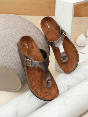 LAVIE Comfort and Adjustable Buckle Straps Premium Stylish Casual Women Flats(Brown , 6)